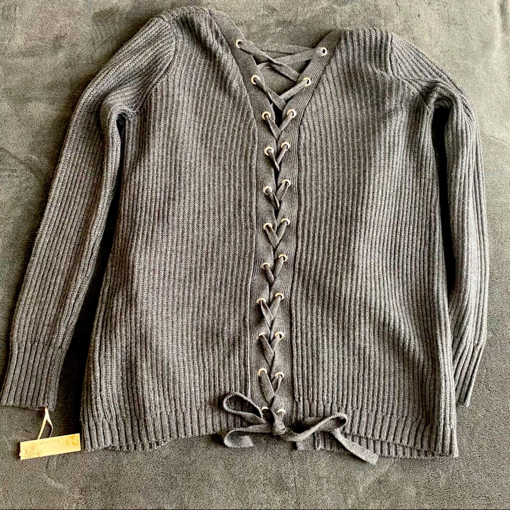 Kaisely Dark Gray Long Cardigan With Lace Back M